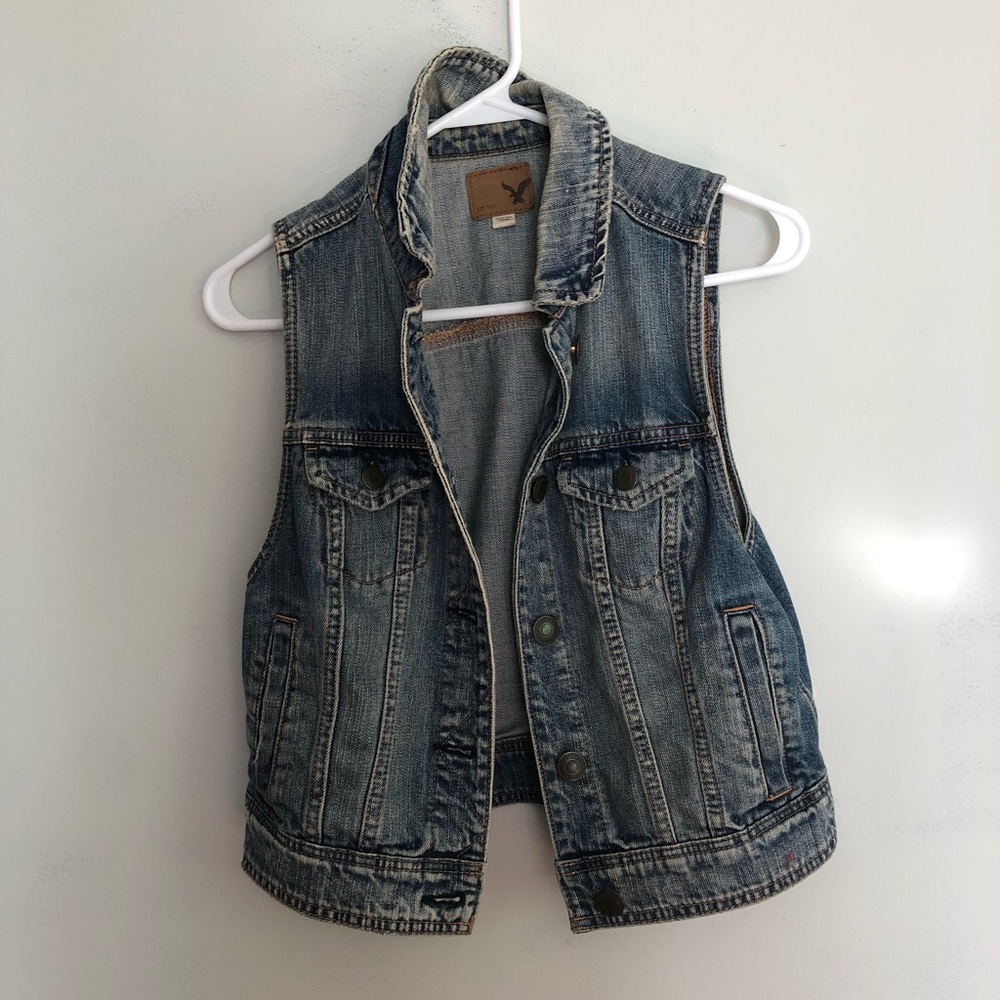 Medium wash denim vest